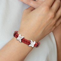 Chisel Stainless Steel Polished Red Leather and Black Rubber Bracelet - 8in view 5