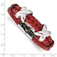 Chisel Stainless Steel Polished Red Leather and Black Rubber Bracelet - 8in view 4