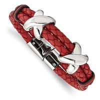 Chisel Stainless Steel Polished Red Leather and Black Rubber Bracelet - 8in view 1