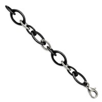 Chisel Stainless Steel Polished Bracelet with Black Ceramic Open Link, 8" view 3
