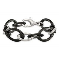 Chisel Stainless Steel Polished Bracelet with Black Ceramic Open Link, 8" view 4