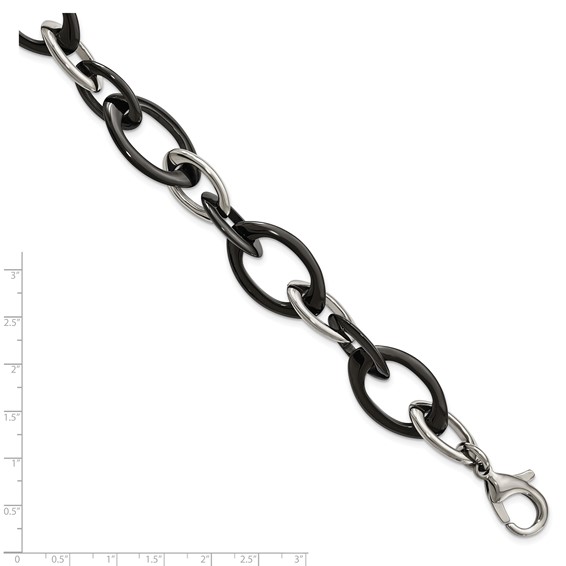 Chisel Stainless Steel Polished with Black Ceramic 8 inch Open Link Bracelet