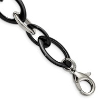 Chisel Stainless Steel Polished Bracelet with Black Ceramic Open Link, 8" view 1