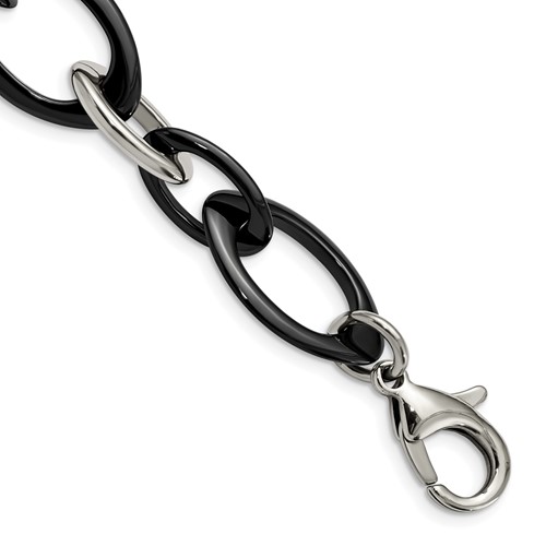Chisel Stainless Steel Polished Bracelet with Black Ceramic Open Link, 8"