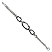 Stainless Steel Polished Bracelet with Black Ceramic - 8in view 3