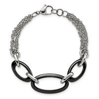 Stainless Steel Polished Bracelet with Black Ceramic - 8in view 4
