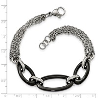 Stainless Steel Polished Bracelet with Black Ceramic - 8in view 5