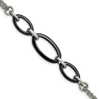 Stainless Steel Polished Bracelet with Black Ceramic - 8in view 1