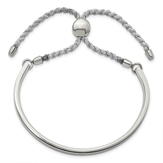Chisel Stainless Steel Polished Bar Adjustable Fabric Cord Bangle Bracelet