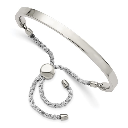 Chisel Stainless Steel Polished Bar Adjustable Fabric Cord Bangle Bracelet