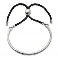 Stainless Steel Polished Black Enamel & Fabric Love Life Adjustable Bangle view 4