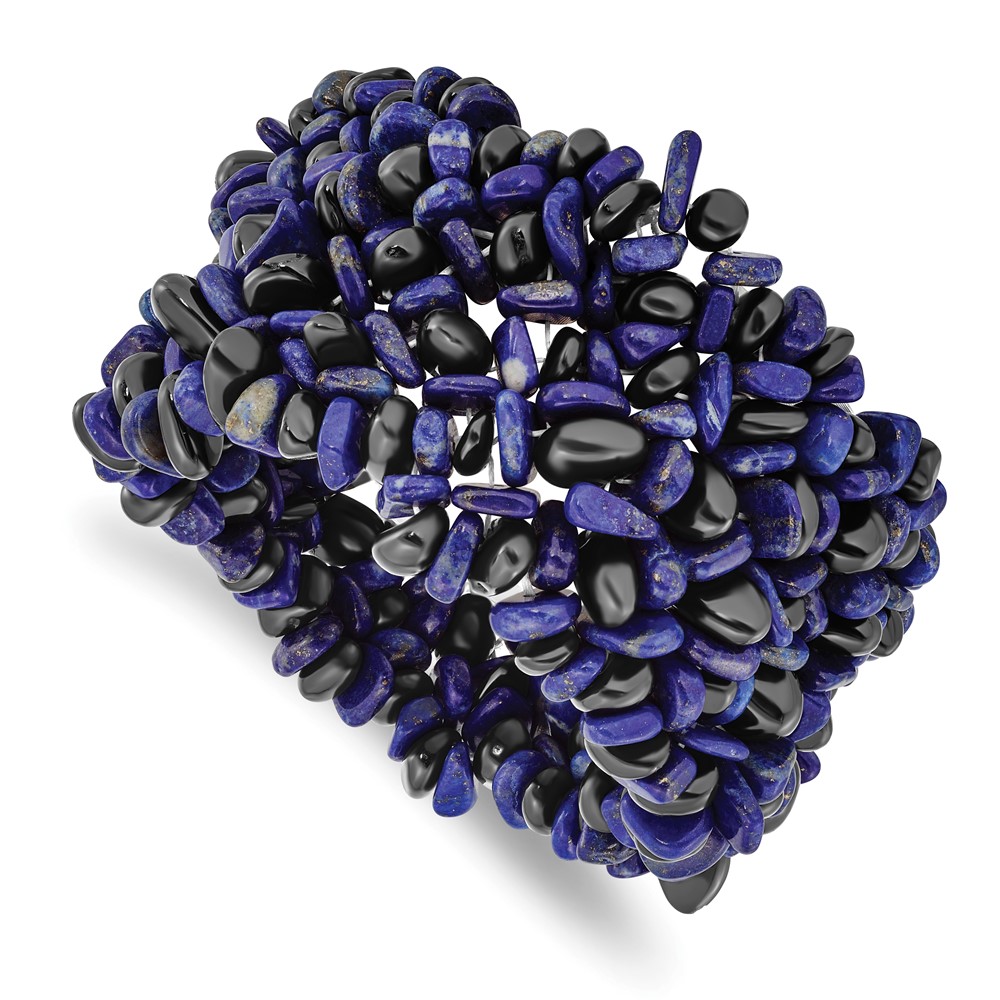 Lapis Lazuli and Black Tourmaline Wide Stretch Bracelet