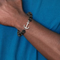 Chisel Stainless Steel Polished Anchor 10mm Black Lava Stone Stretch Bracelet view 2