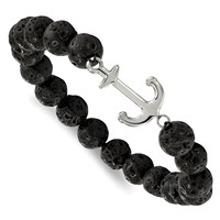 Chisel Stainless Steel Polished Anchor 10mm Black Lava Stone Stretch Bracelet view 1