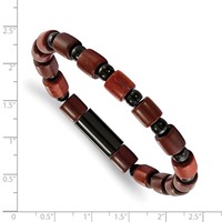 Chisel Stainless Steel Polished Black IP-plated Beads and Wood Beaded Stretch Bracelet view 2