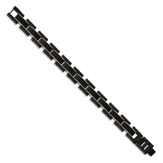 Chisel Stainless Steel Polished Black IP-plated with Solid Black Carbon Fiber 8.5 inch Link Bracelet