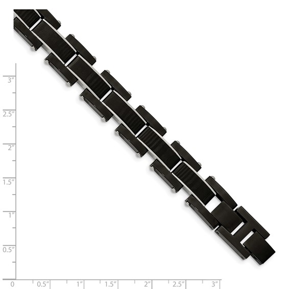 Chisel Stainless Steel Polished Black IP-plated with Solid Black Carbon Fiber 8.5 inch Link Bracelet