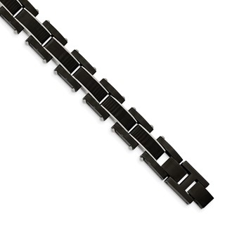 Chisel Stainless Steel Polished Black IP-plated with Solid Black Carbon Fiber 8.5 inch Link Bracelet