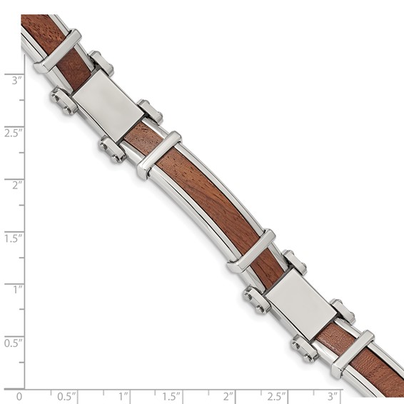 Chisel Stainless Steel Polished with Wood Inlay 8.25 inch Link Bracelet