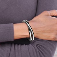 Stainless Steel Polished Italian Leather Bracelet with 2in Ext Wrap, 14.5" view 2