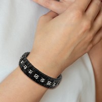 Stainless Steel Polished Black Woven Leather Bracelet with.5in Ext, 7" view 2