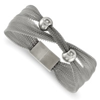 Stainless Steel Polished Bead Mesh 7in Bracelet view 1
