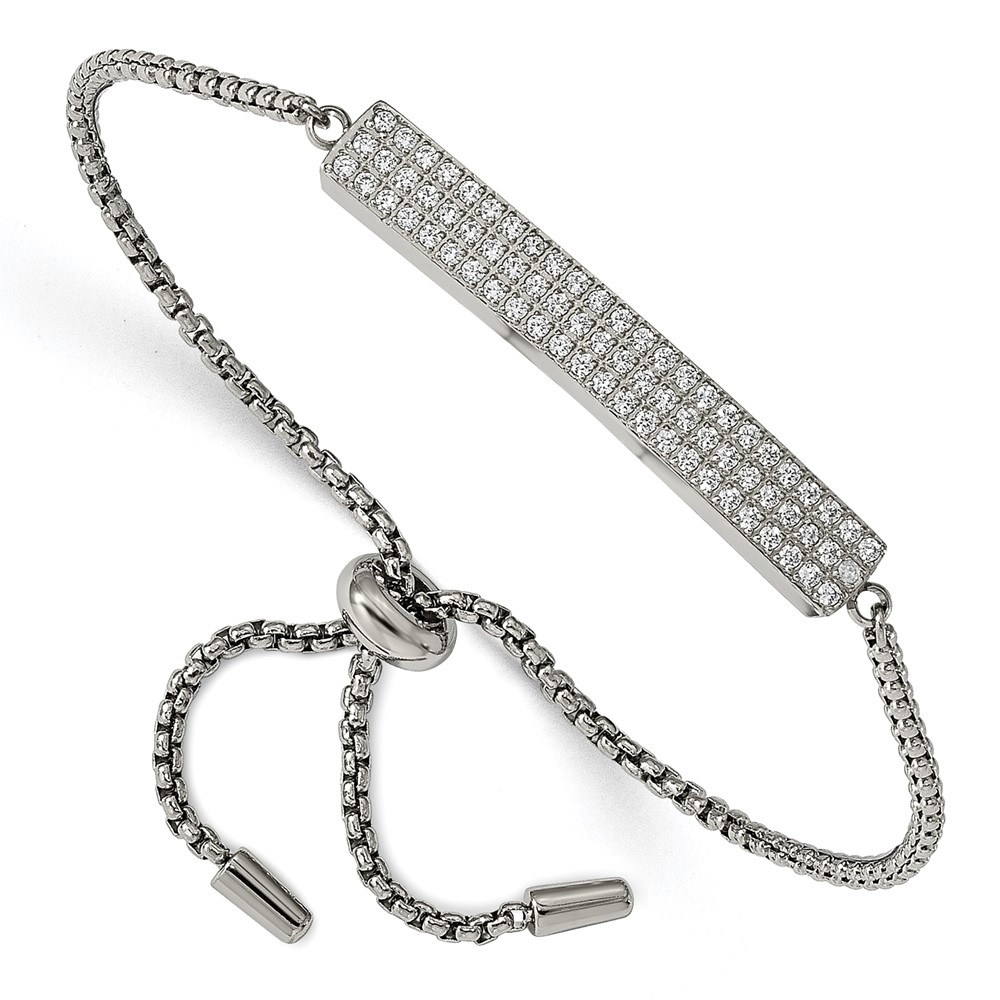 Stainless Steel Polished with CZ Adjustable Bracelet