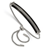 Stainless Steel Polished Black IP-plated Bracelet with Black CZ Adjustable view 1