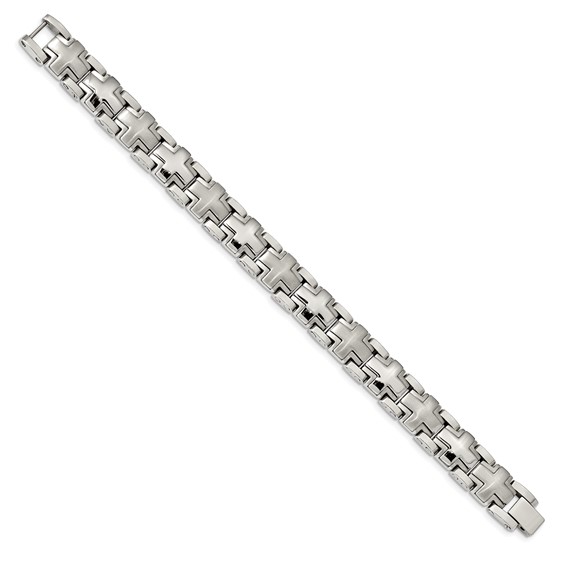 Chisel Stainless Steel Brushed and Polished 8.25 inch Cross Link Bracelet