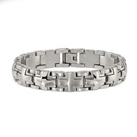 Chisel Stainless Steel Brushed and Polished Cross Link Bracelet, 8.25" view 3