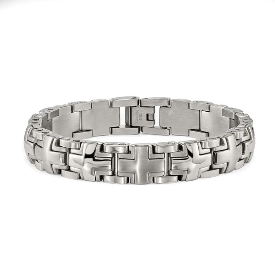 Chisel Stainless Steel Brushed and Polished 8.25 inch Cross Link Bracelet