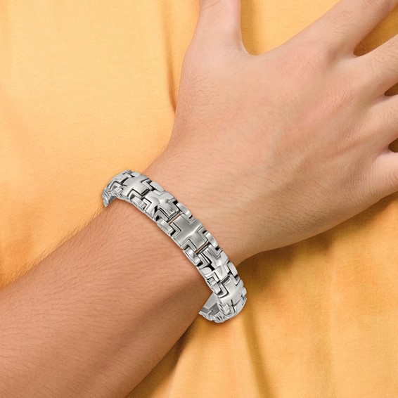 Chisel Stainless Steel Brushed and Polished 8.25 inch Cross Link Bracelet