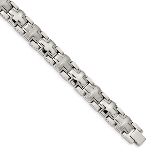 Chisel Stainless Steel Brushed and Polished Cross Link Bracelet, 8.25"
