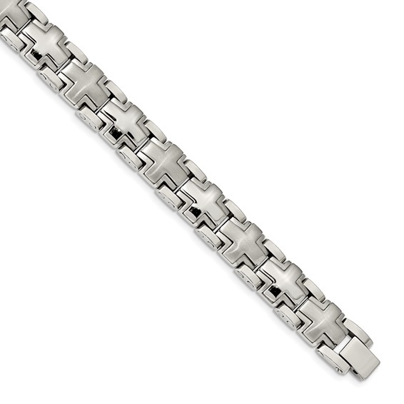 Chisel Stainless Steel Brushed and Polished 8.25 inch Cross Link Bracelet