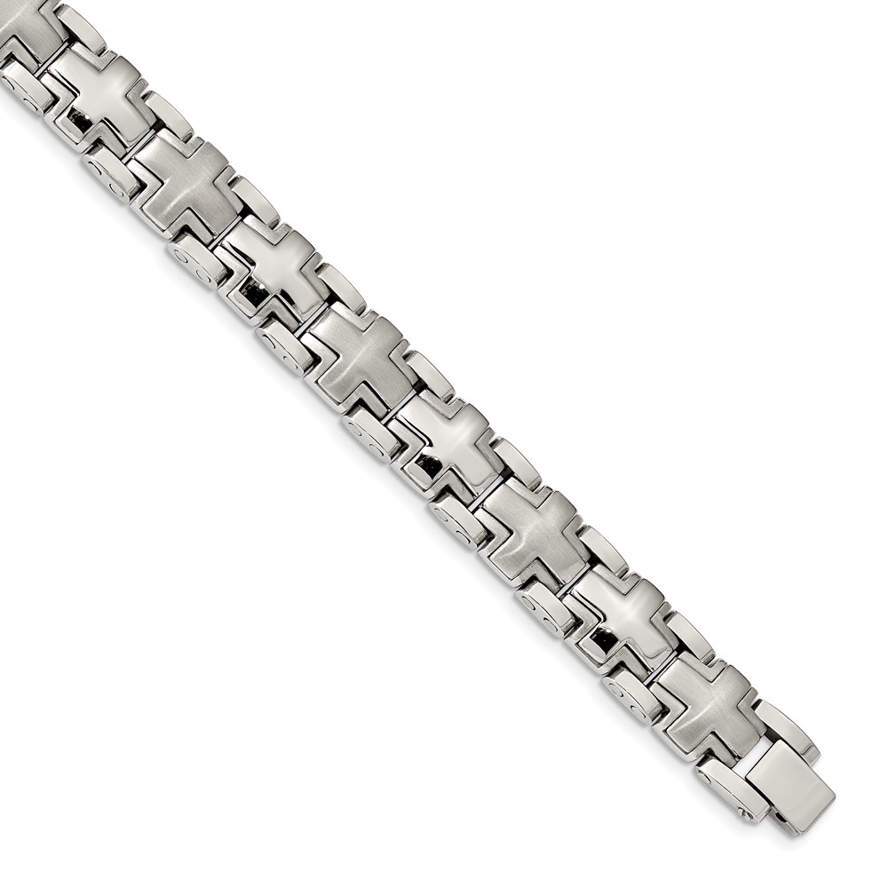 Stainless Steel Brushed and Polished Cross 8.25in Heavy Link Bracelet