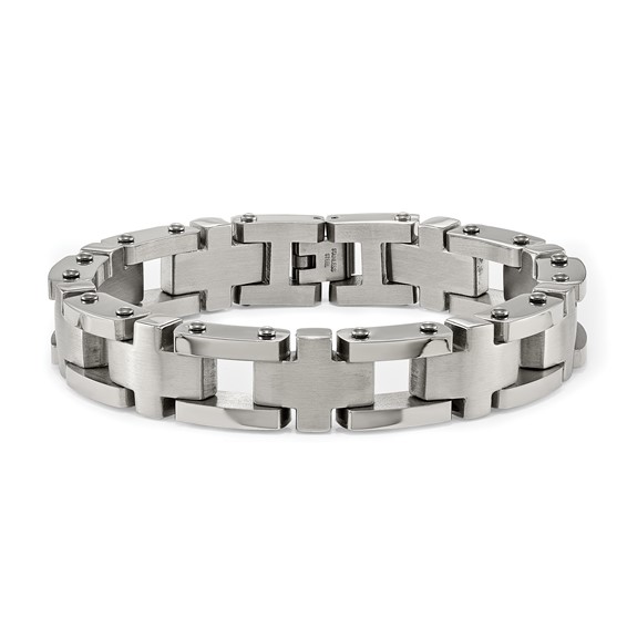 Chisel Stainless Steel Brushed and Polished 8.5 inch Open Cross Link Bracelet
