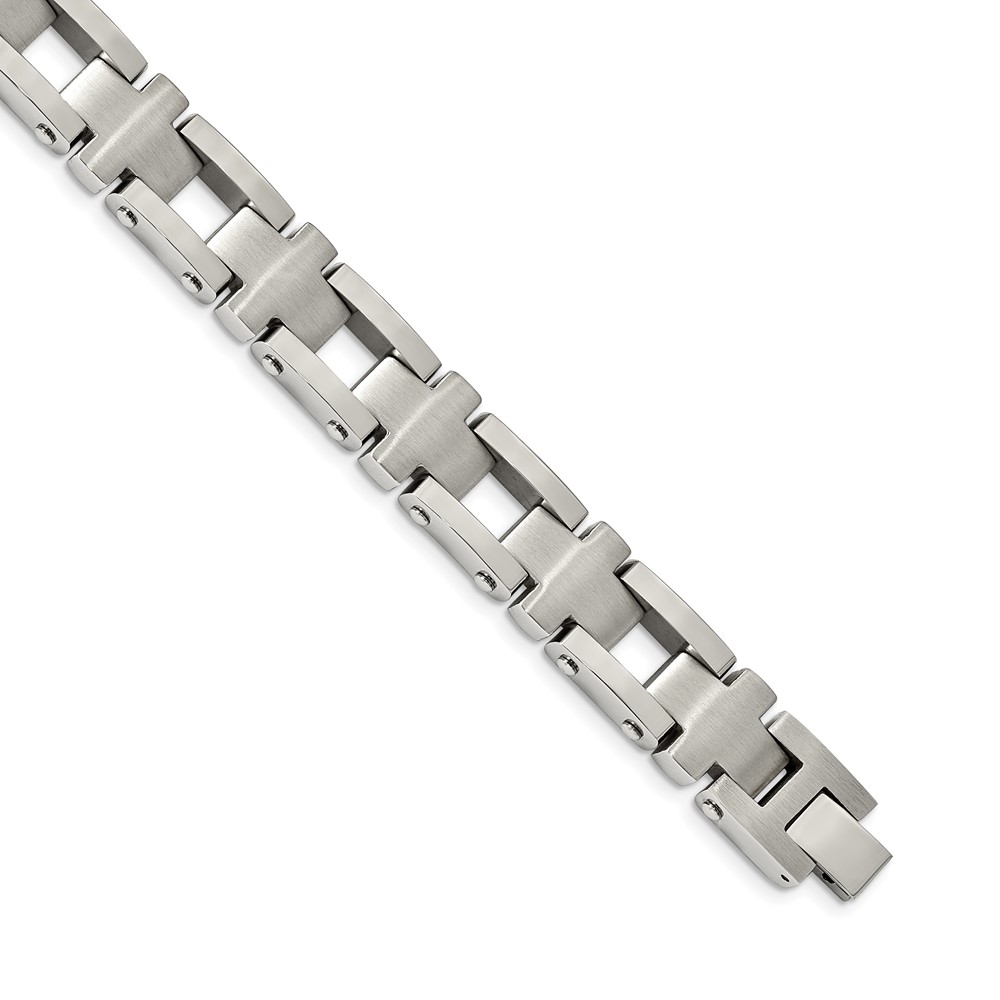 Stainless Steel Brushed and Polished Cross 8.5in Bracelet
