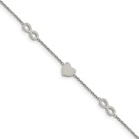 Chisel Stainless Steel Polished Heart and Infinity Bracelet with 1 Inch Extension - 7in view 1