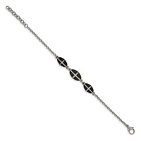 Stainless Steel Polished Black IP-plated Bracelet with 1in Ext. Cross, 7" view 2
