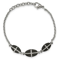 Stainless Steel Polished Black IP-plated Bracelet with 1in Ext. Cross, 7" view 3