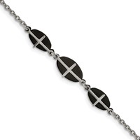 Stainless Steel Polished Black IP-plated Bracelet with 1in Ext. Cross, 7" view 1