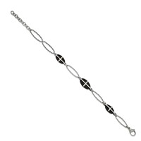 Stainless Steel Polished Black IP-plated Bracelet with 1in Ext. Cross, 7" view 2