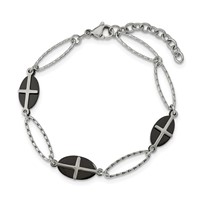 Stainless Steel Polished Black IP-plated Bracelet with 1in Ext. Cross, 7" view 3