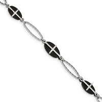 Stainless Steel Polished Black IP-plated Bracelet with 1in Ext. Cross, 7" view 1