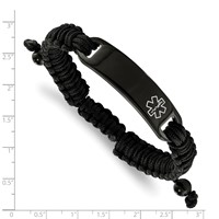 Chisel Stainless Steel Polished Black IP-plated Bracelet with White Enamel Black Nylon Adjustable Medical ID view 2