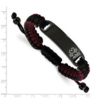Chisel Stainless Steel Polished Black IP-plated Bracelet with White Enamel Black and Red Nylon Adjustable Medical ID view 2