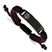 Chisel Stainless Steel Polished Black IP-plated Bracelet with White Enamel Black and Red Nylon Adjustable Medical ID view 1