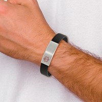 Chisel Stainless Steel Brushed Bracelet with Red Enamel Black Silicone Stretch Medical ID view 3