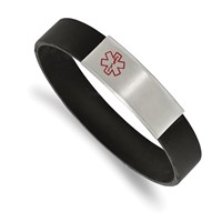 Chisel Stainless Steel Brushed Bracelet with Red Enamel Black Silicone Stretch Medical ID view 1