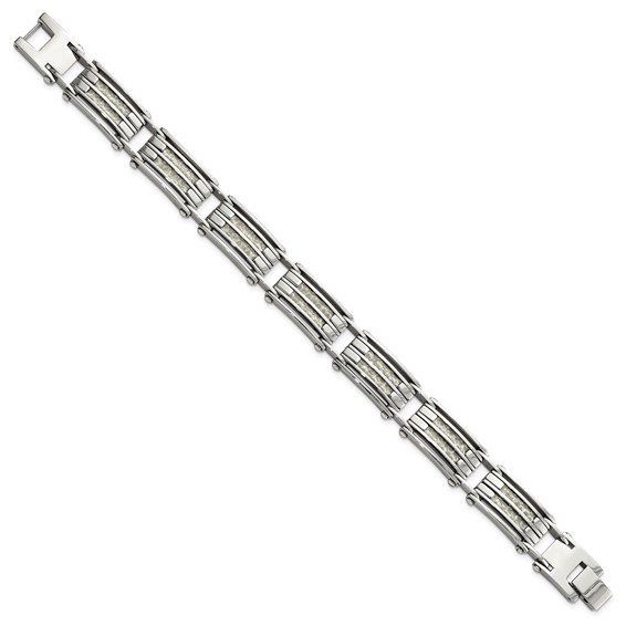 Chisel Stainless Steel Polished with Grey Carbon Fiber Inlay 8.25 inch Link Bracelet